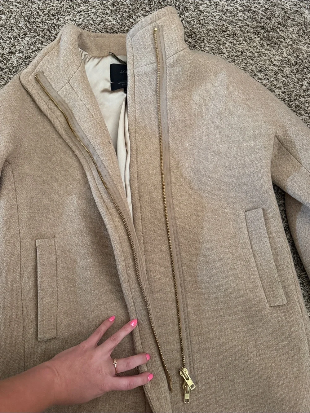 J. Crew Beige Wool-Blend Coat with Satin Lining